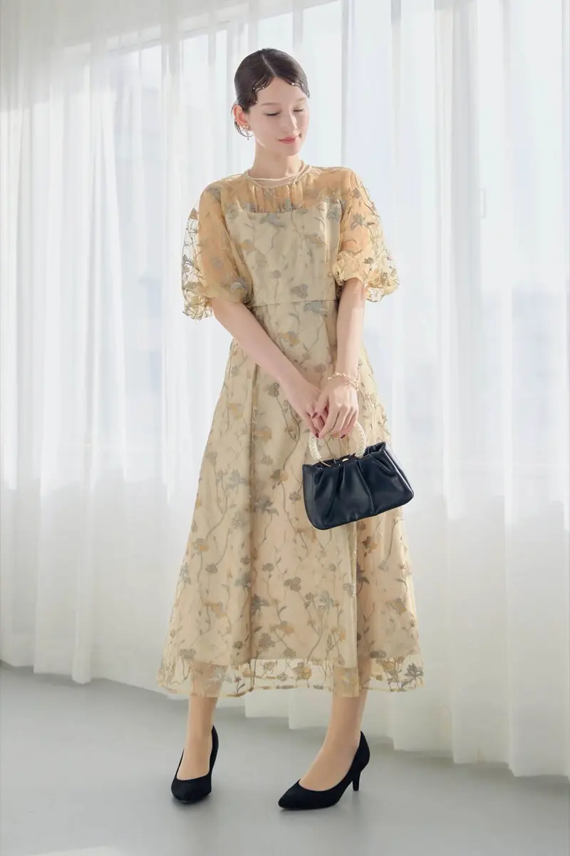♡フローラル刺繍 フォーマルドレス♡120㎝ 結婚式・お呼ばれ対応 |刺繍レースプリーツ結婚式ワンピース
