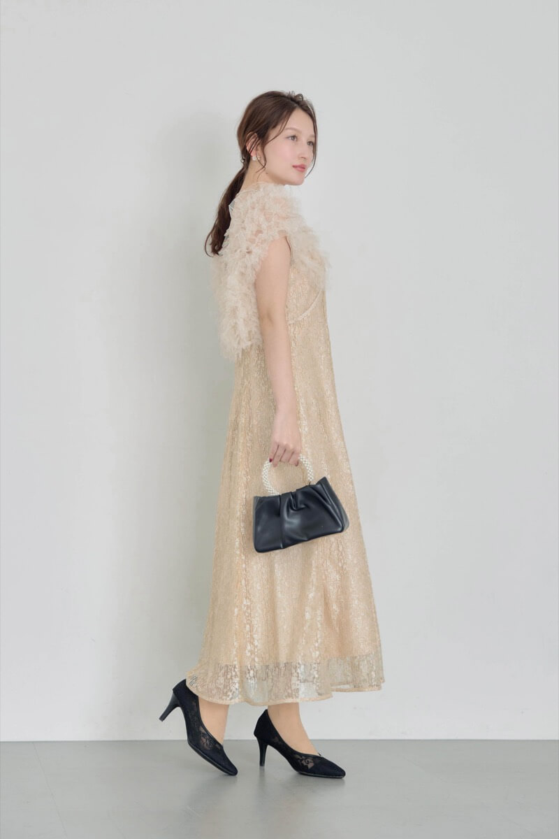 ベージュのフリルボレロセットレースドレスの商品画像10