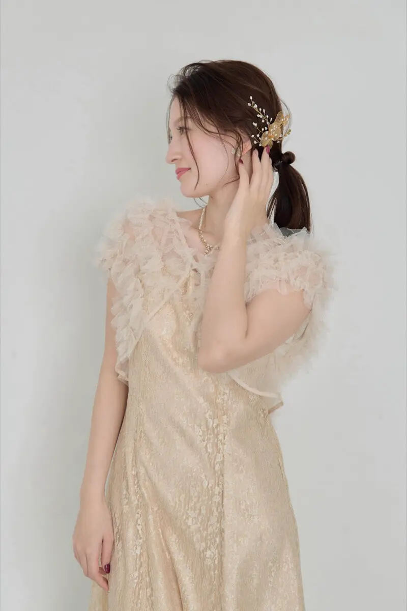 ベージュのフリルボレロセットレースドレス | Dorry doll | M | 結婚式