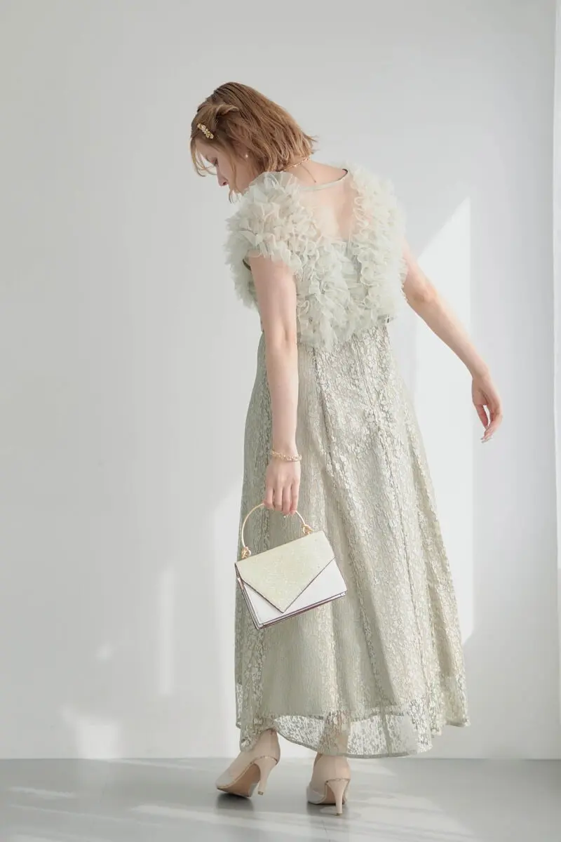 【ちこさま専用】スパークルレースレディドレス　アイボリー　Sサイズ グリーンのフリルボレロセットレースドレス | Dorry doll | M | 結婚式