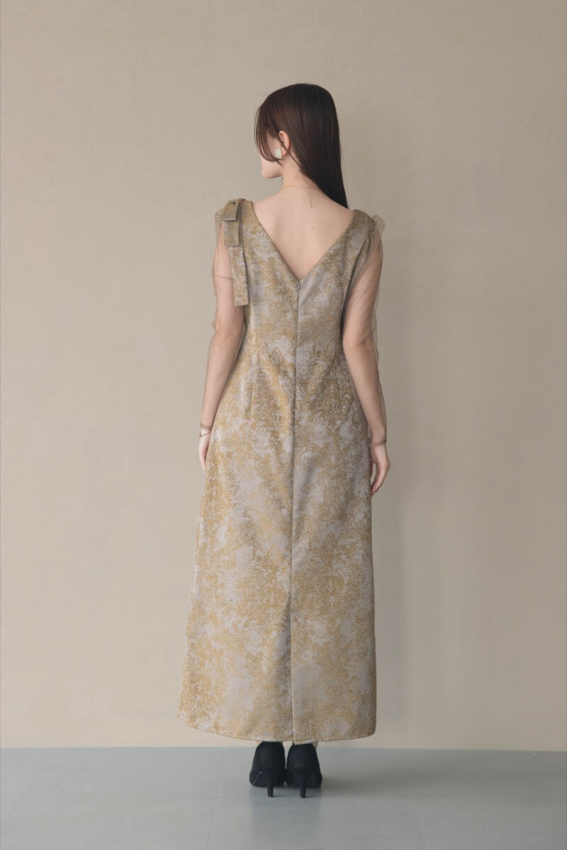 ブラウンのショルダーリボンジャガードドレスの商品画像4