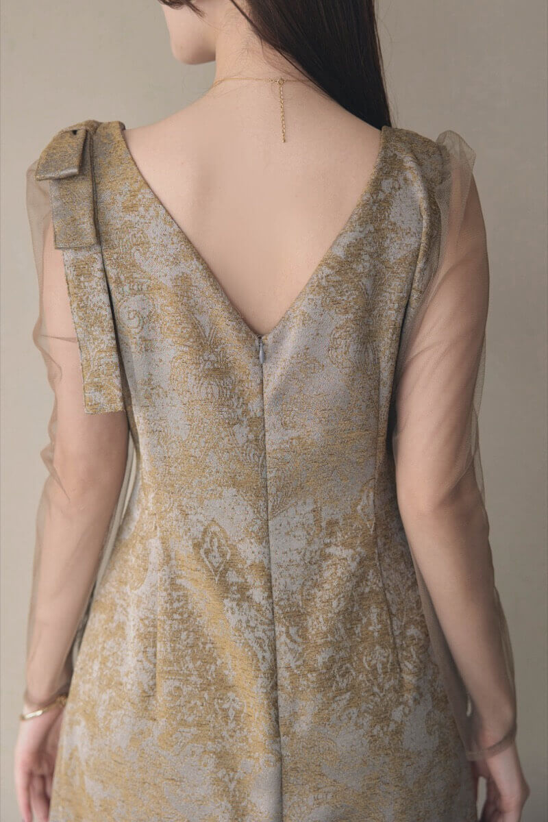 ブラウンのショルダーリボンジャガードドレスの商品画像6