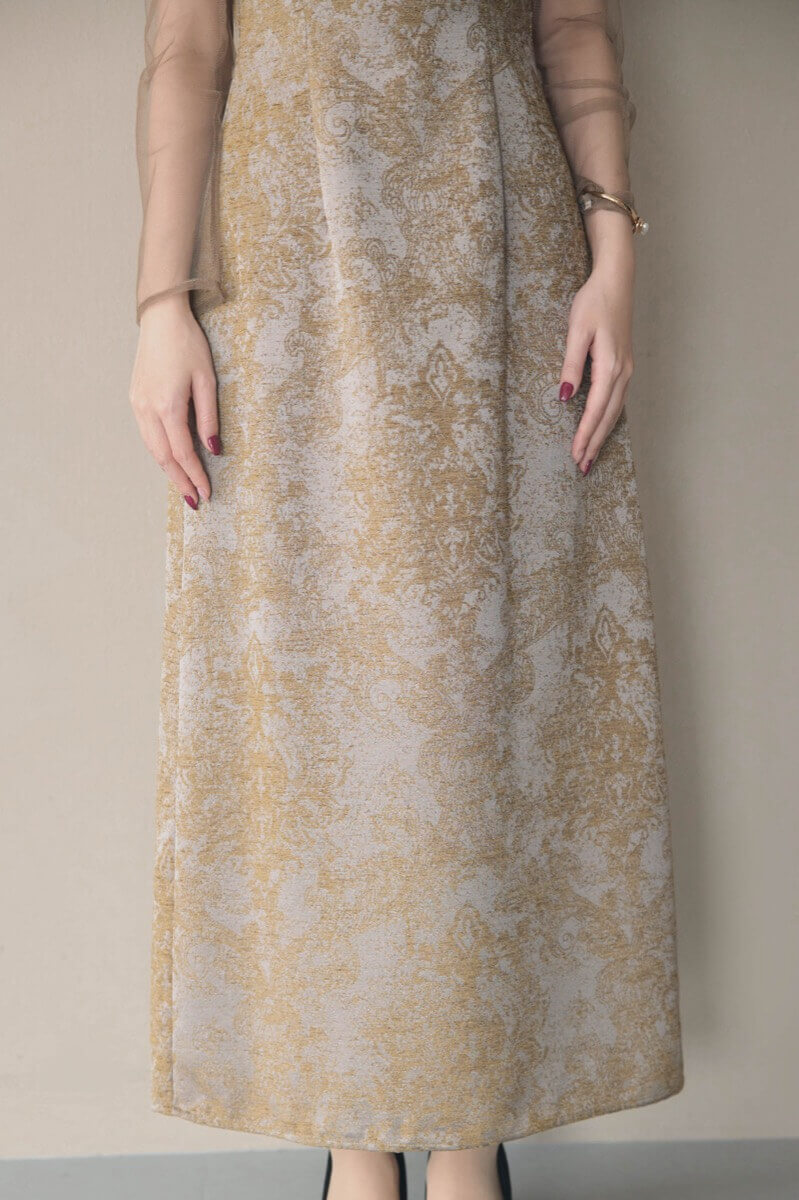 ブラウンのショルダーリボンジャガードドレスの商品画像7