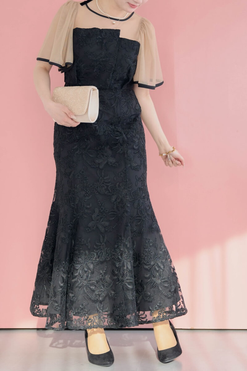 ブラック×ベージュのヴィンテージレースドレスの商品画像10