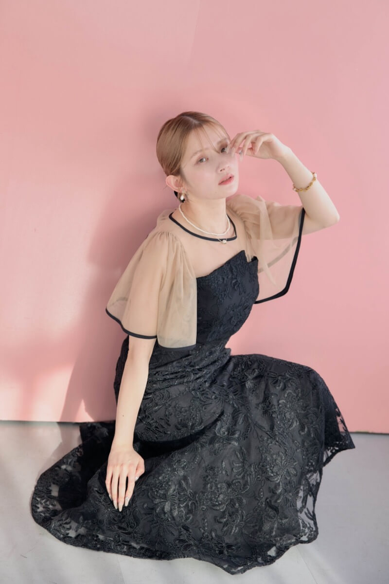 ブラック×ベージュのヴィンテージレースドレスの商品画像11