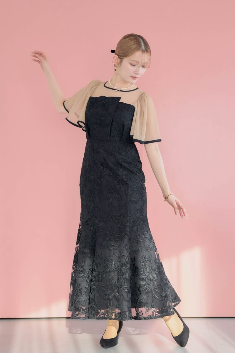 ブラック×ベージュのヴィンテージレースドレスの商品画像12