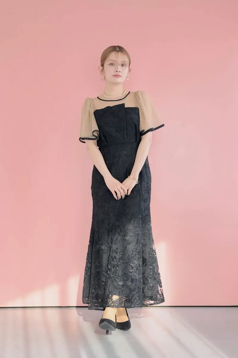 et.UNiVER パーティードレスブラック×ベージュ/L ブラック×ベージュのヴィンテージレースドレス | et.UNiVER | M | 結婚