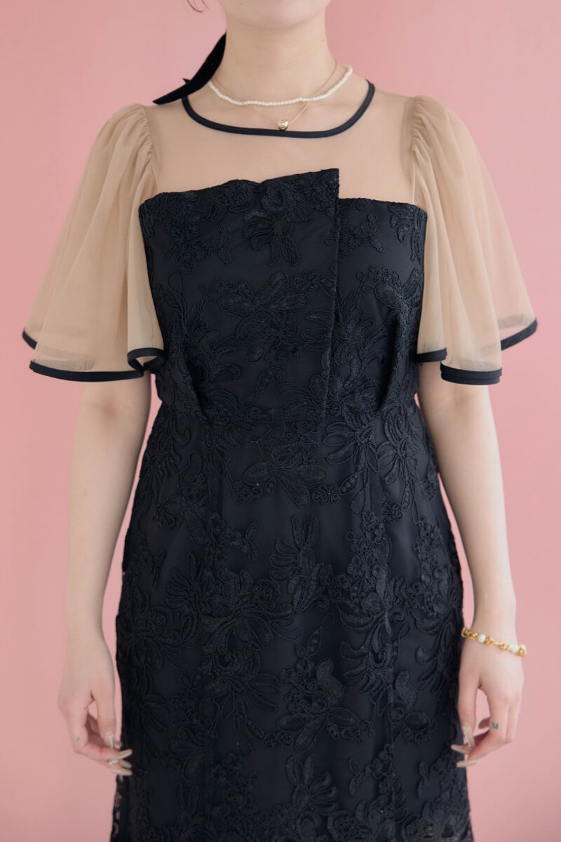 ブラック×ベージュのヴィンテージレースドレスの商品画像5
