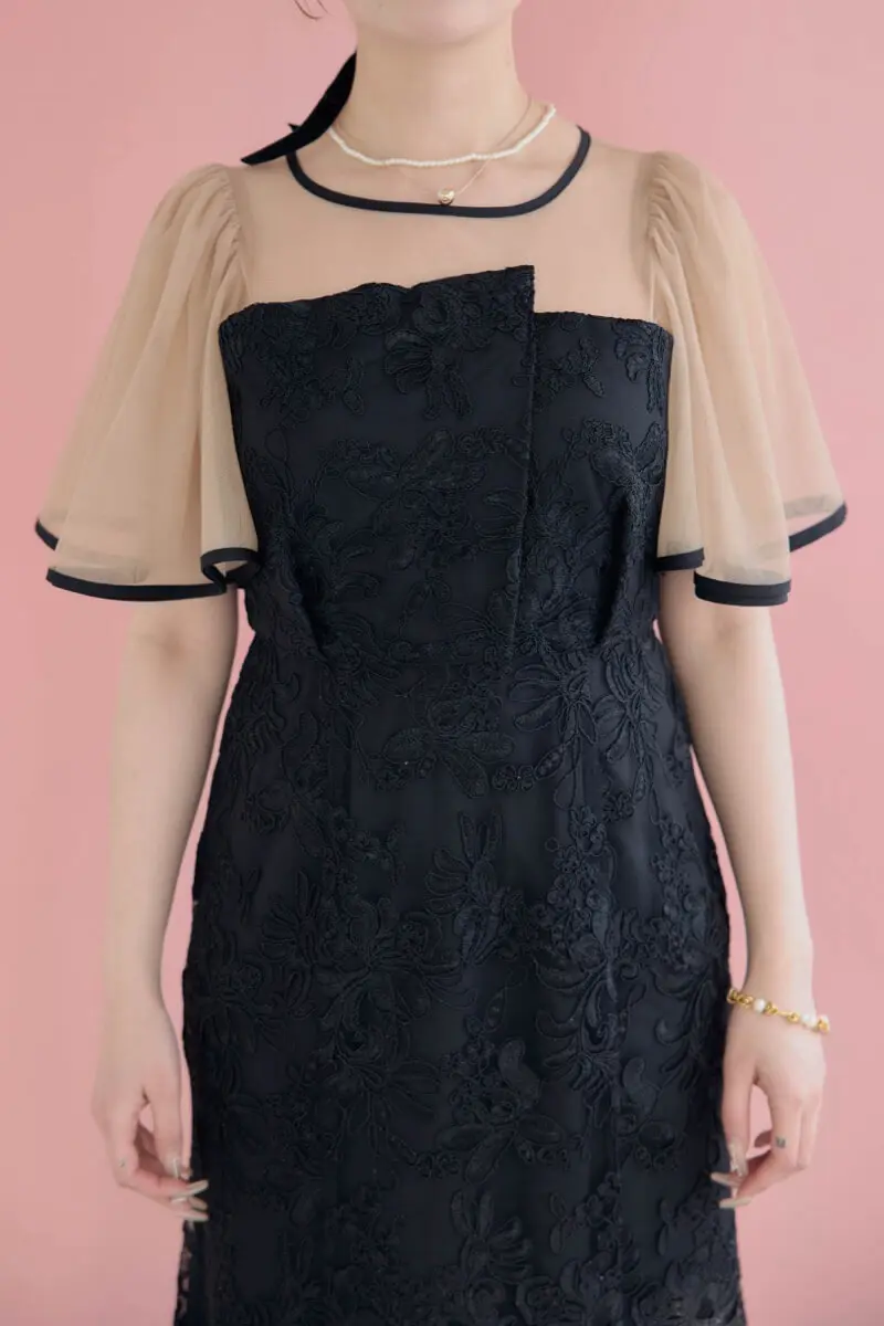 ブラック×ベージュのヴィンテージレースドレス | et.UNiVER | M | 結婚