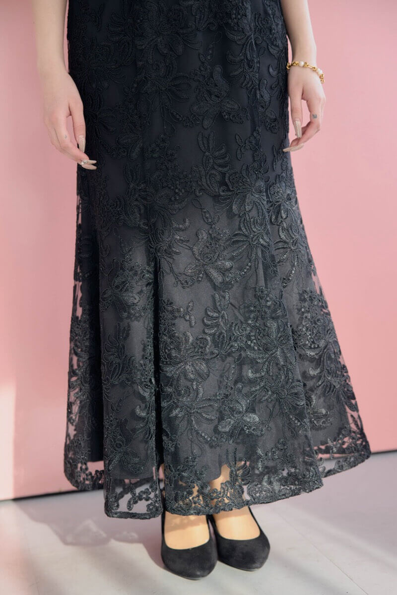 ブラック×ベージュのヴィンテージレースドレスの商品画像7