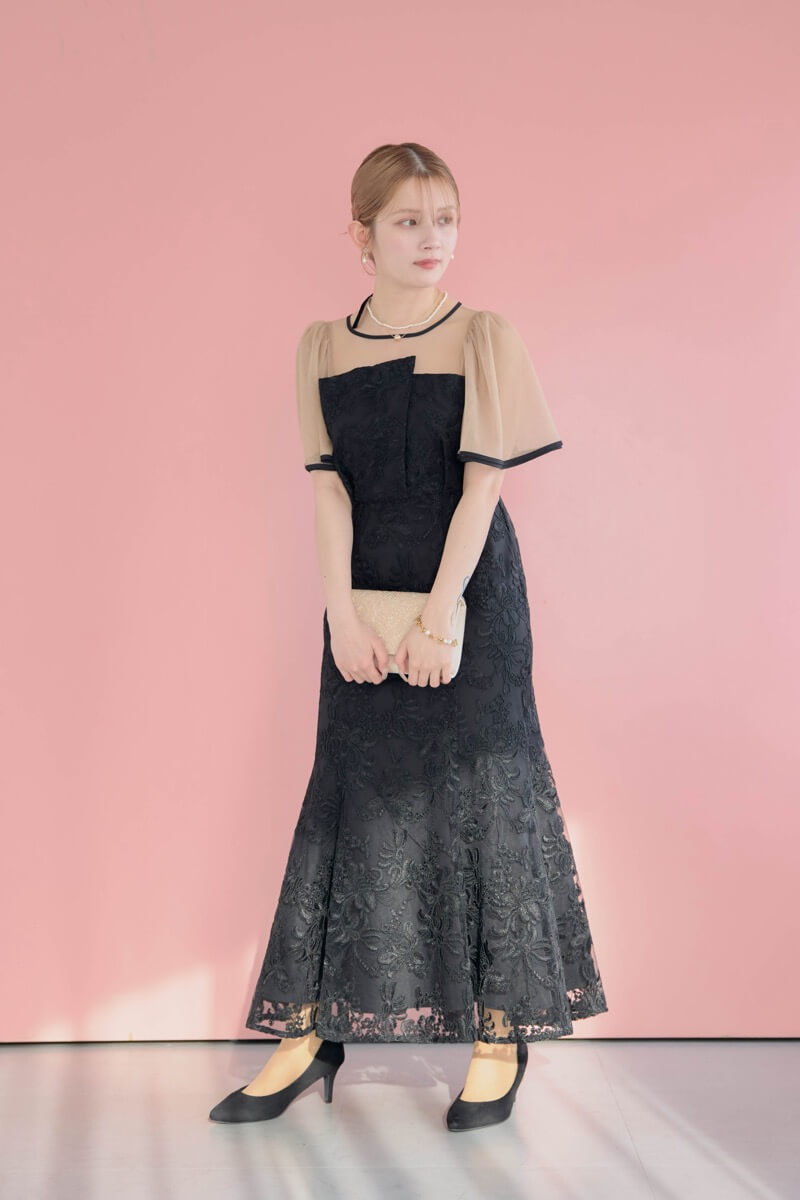 ブラック×ベージュのヴィンテージレースドレスの商品画像8