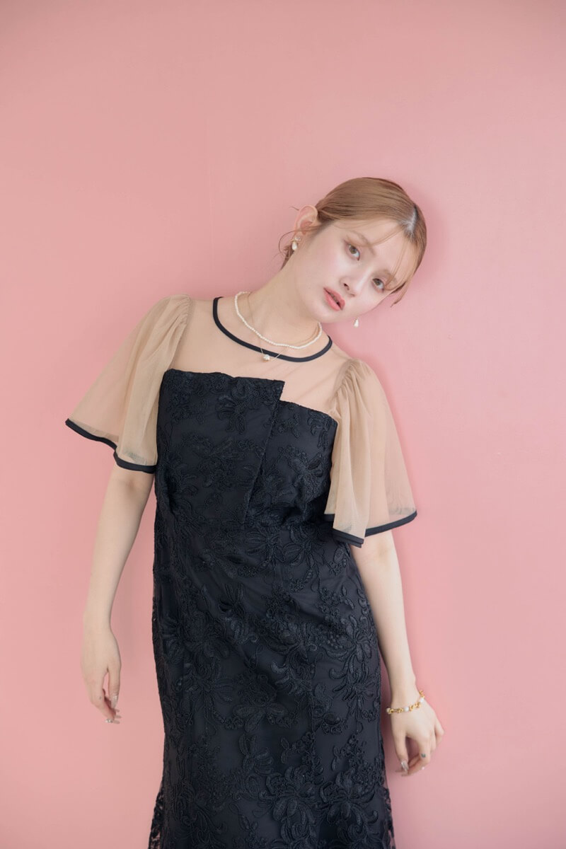 ブラック×ベージュのヴィンテージレースドレスの商品画像9