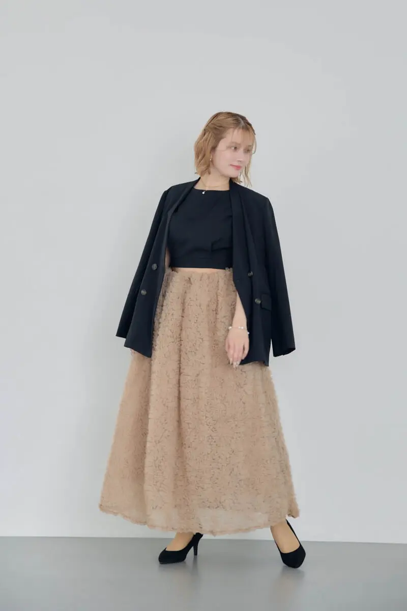 ANDRESD モコモコセットアップドレス ベージュブラック ベージュブラックのモコモコセットアップドレス | ANDRESD | M | 結婚