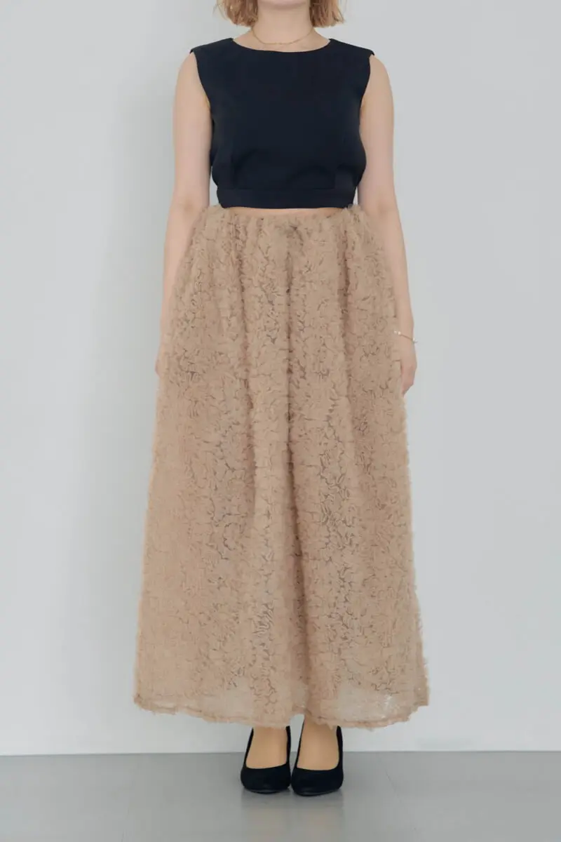 ベージュブラックのモコモコセットアップドレス | ANDRESD | M | 結婚