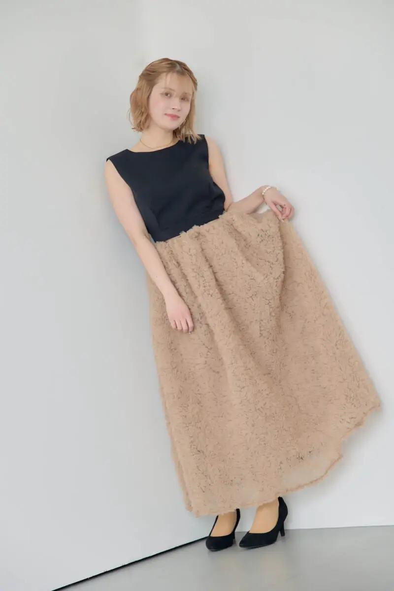ベージュブラックのモコモコセットアップドレス | ANDRESD | M | 結婚