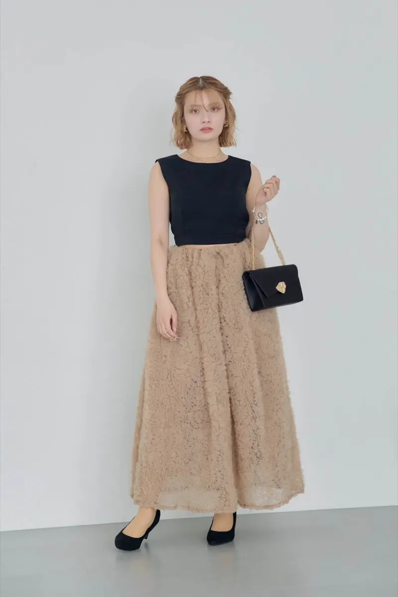 ベージュブラックのモコモコセットアップドレス | ANDRESD | M | 結婚