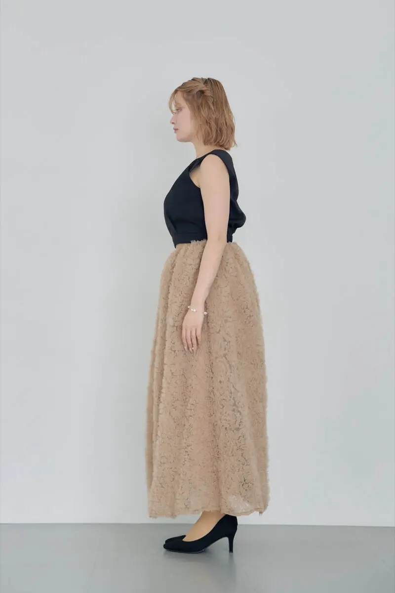 ベージュブラックのモコモコセットアップドレス | ANDRESD | M | 結婚
