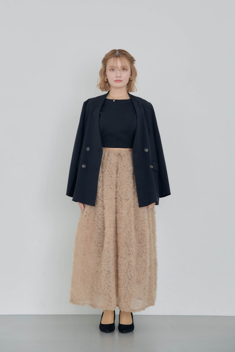 ベージュブラックのモコモコセットアップドレスの商品画像8