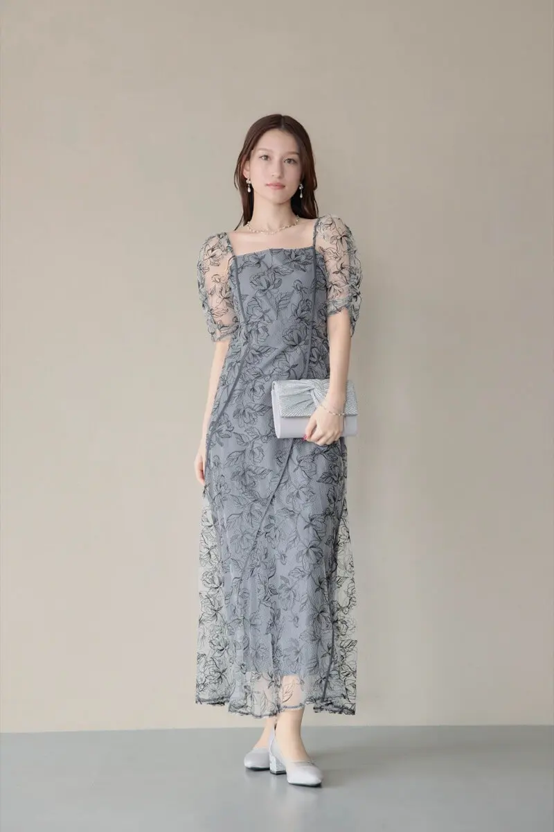 ブラックのウェーブパイピングフレアドレス | ANDRESD | M | 結婚式