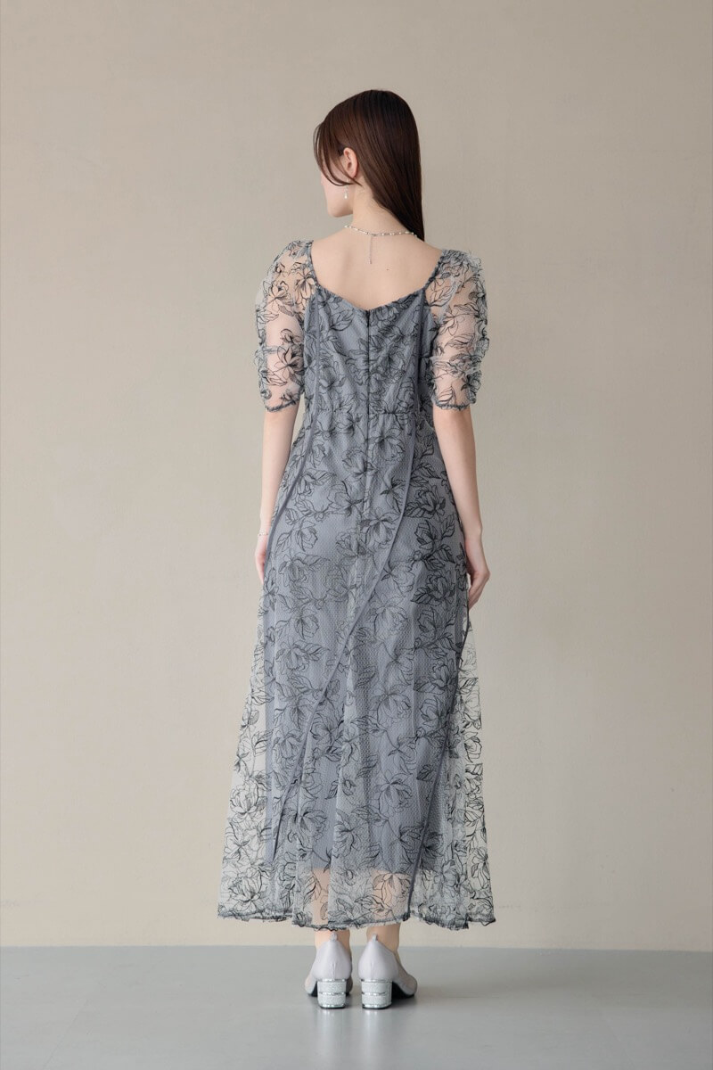 ブラックのウェーブパイピングフレアドレスの商品画像4