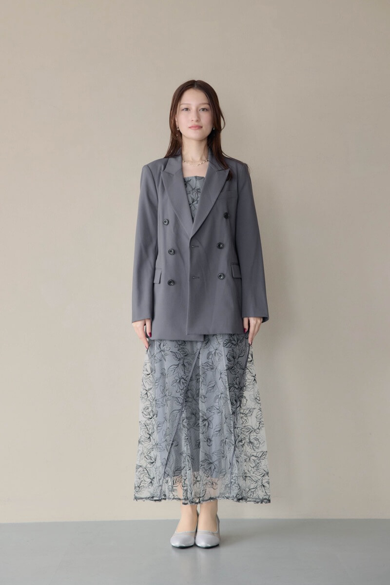 ブラックのウェーブパイピングフレアドレスの商品画像8