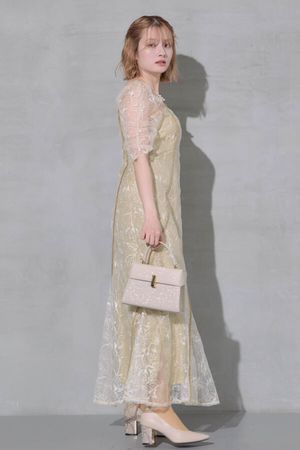 イエローのウェーブパイピングフレアドレス | ANDRESD | M | A-3103