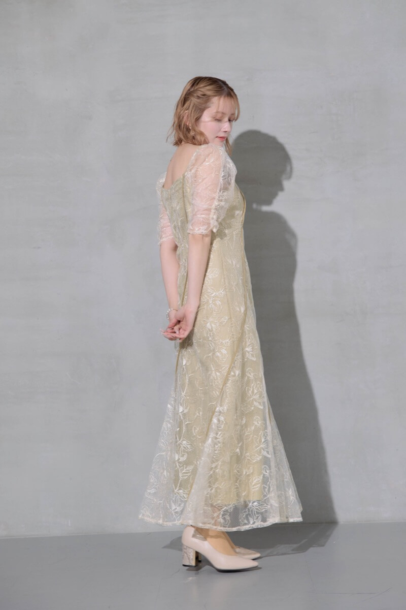 イエローのウェーブパイピングフレアドレスの商品画像11