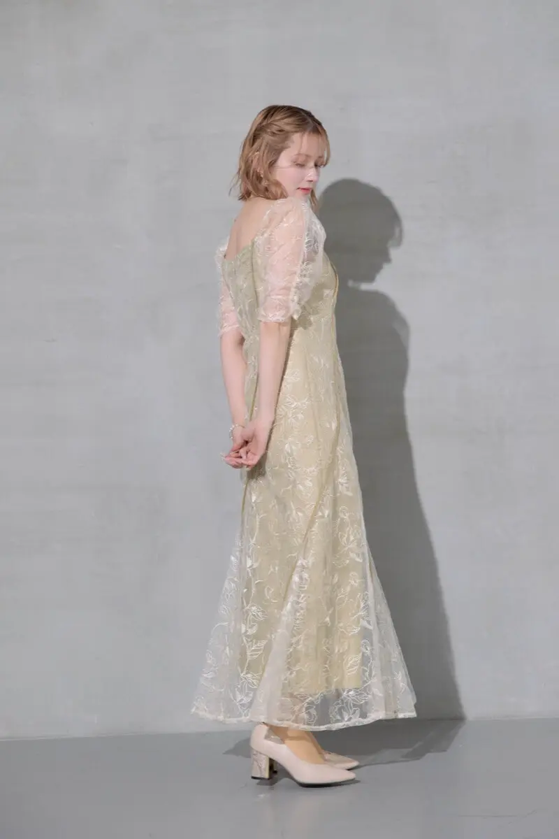 イエローのウェーブパイピングフレアドレス | ANDRESD | M | 結婚式