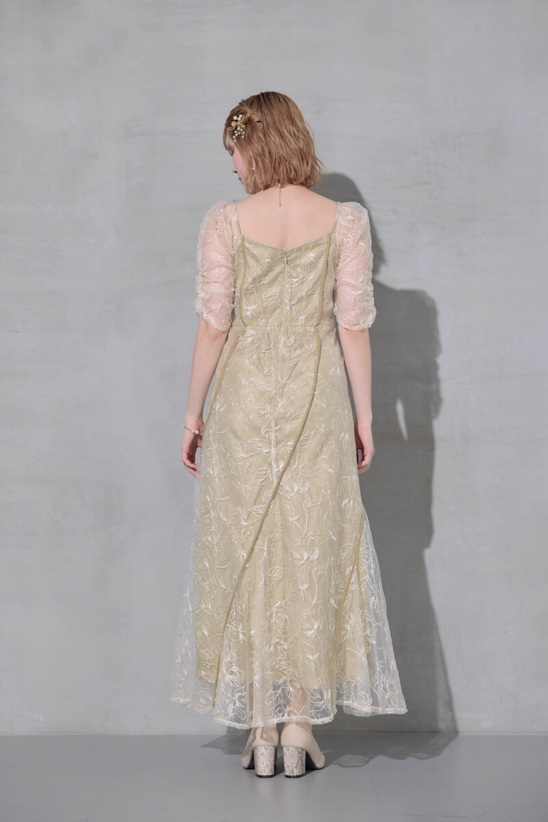 イエローのウェーブパイピングフレアドレスの商品画像4