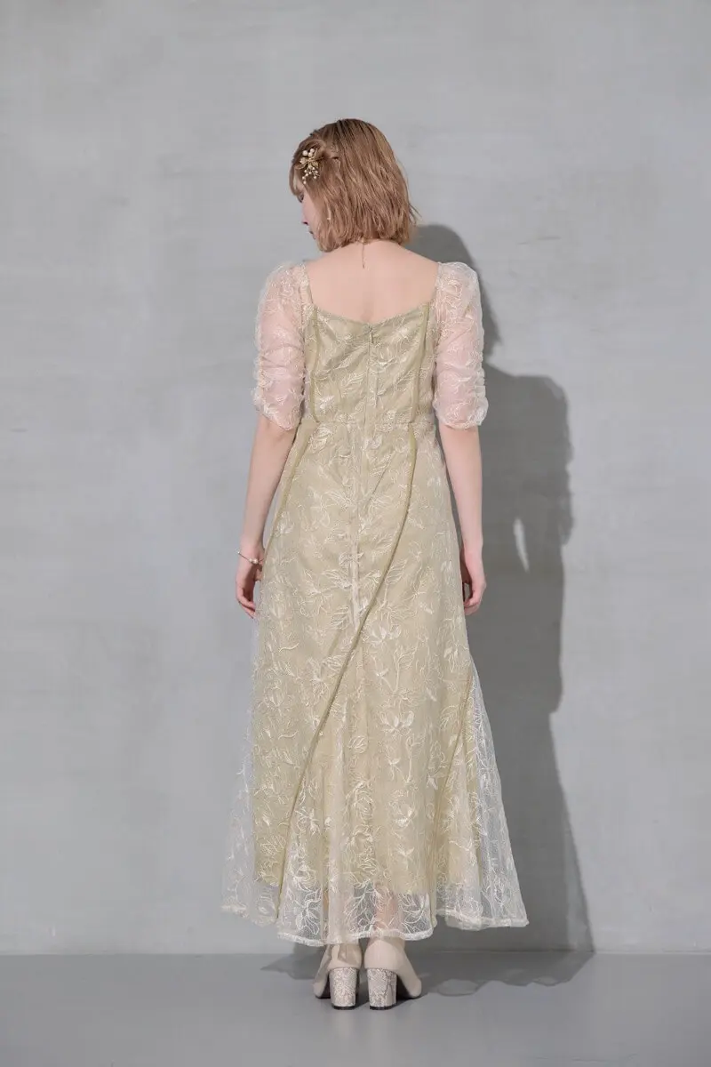 イエローのウェーブパイピングフレアドレス | ANDRESD | M | 結婚式