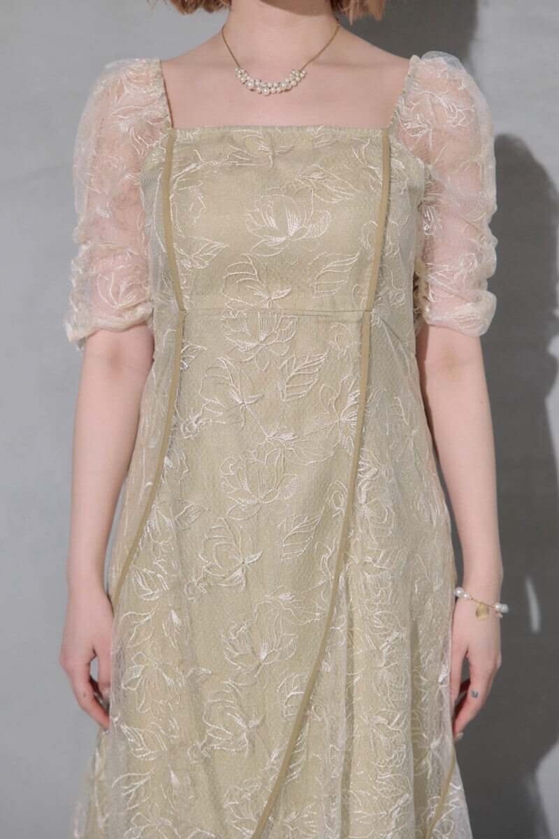 イエローのウェーブパイピングフレアドレスの商品画像5