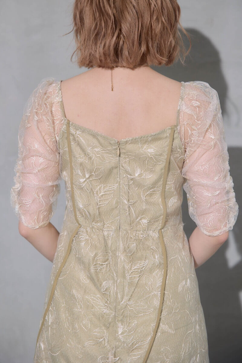 イエローのウェーブパイピングフレアドレスの商品画像6