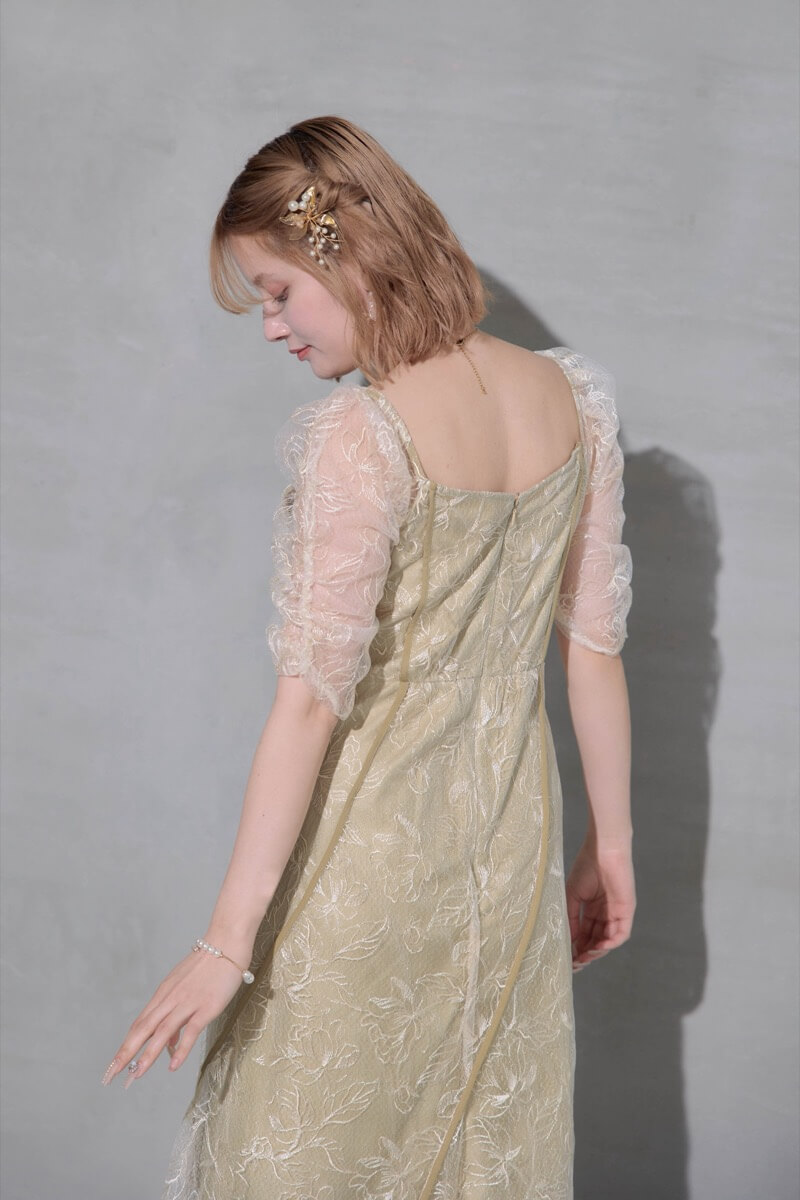 イエローのウェーブパイピングフレアドレスの商品画像9