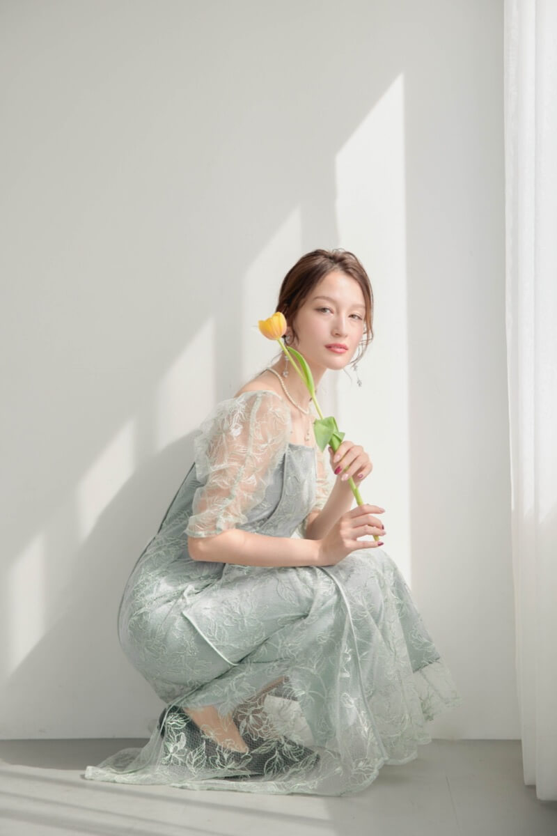 ミントのウェーブパイピングフレアドレスの商品画像1