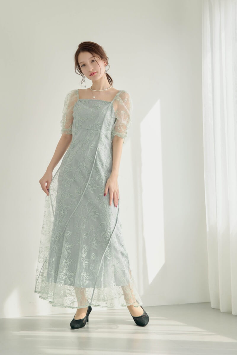 ミントのウェーブパイピングフレアドレスの商品画像10