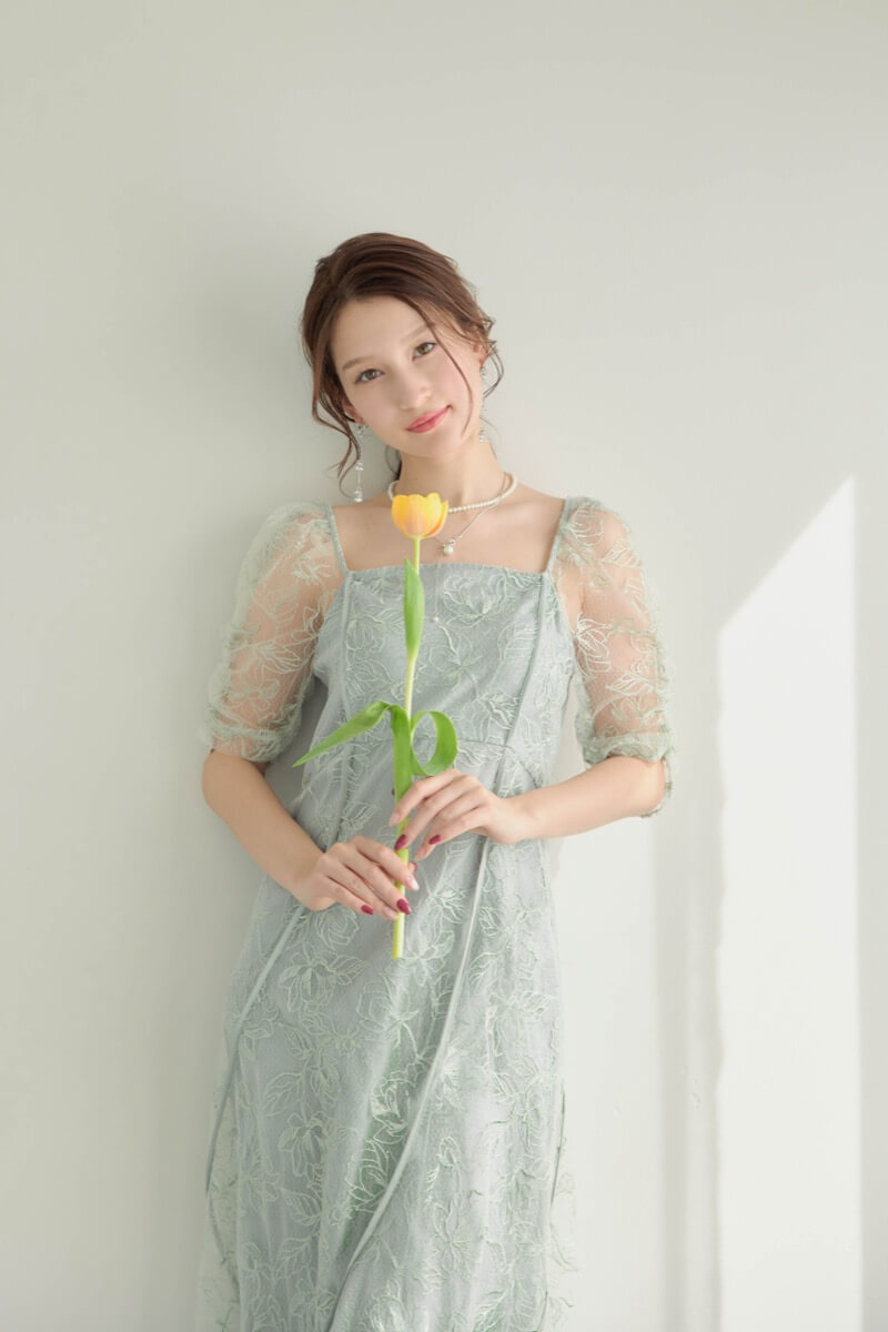 ミントのウェーブパイピングフレアドレスの商品画像11