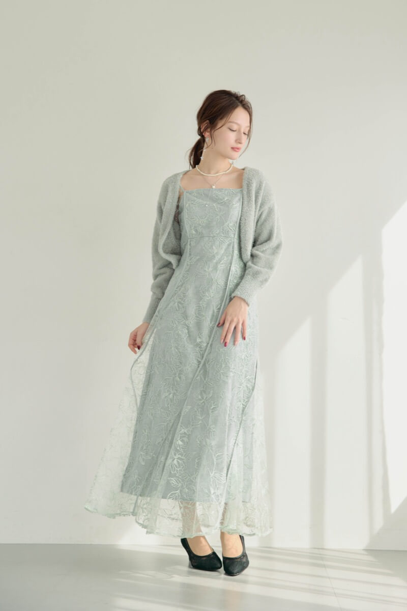 ミントのウェーブパイピングフレアドレスの商品画像12