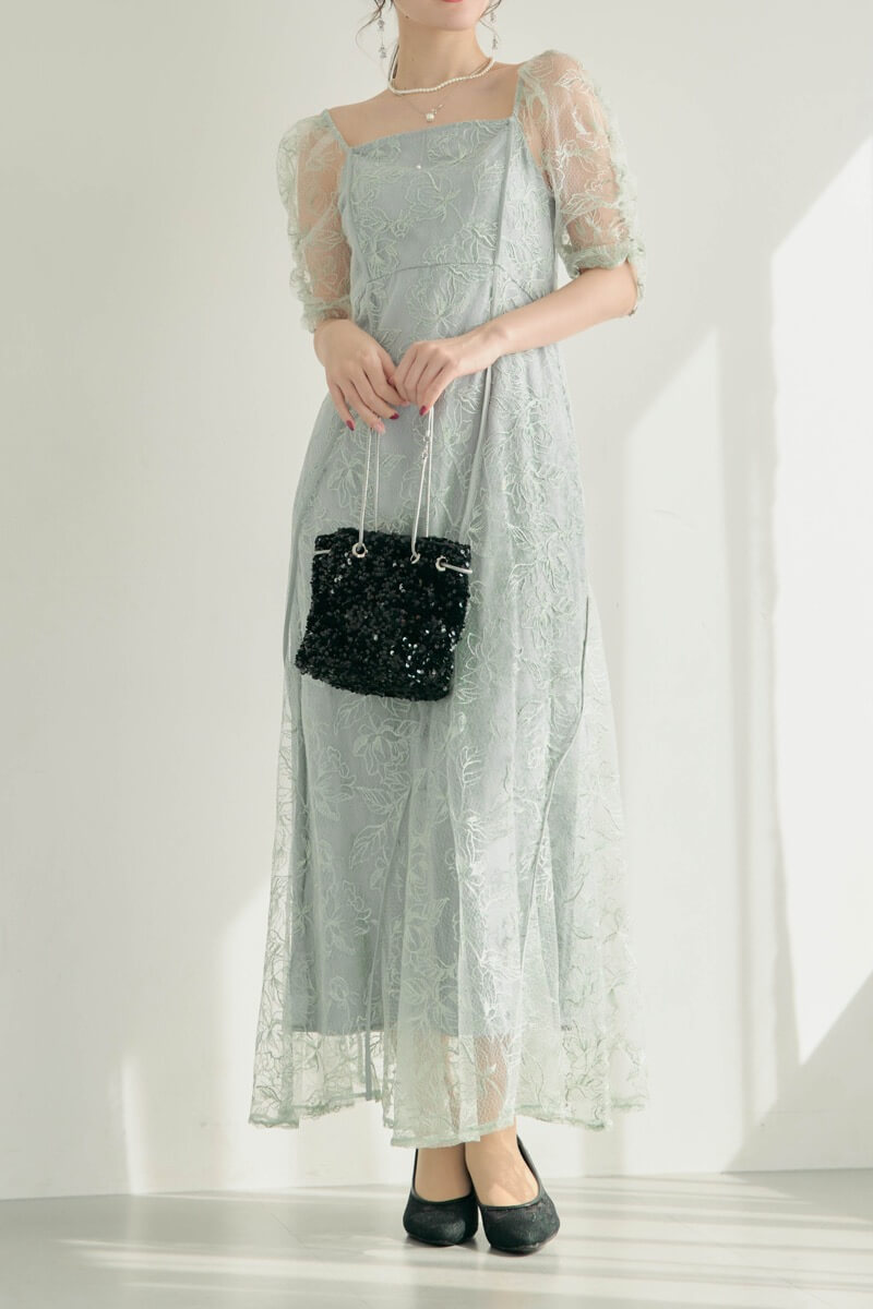 ミントのウェーブパイピングフレアドレスの商品画像13