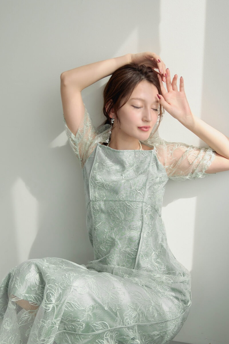 ミントのウェーブパイピングフレアドレスの商品画像14