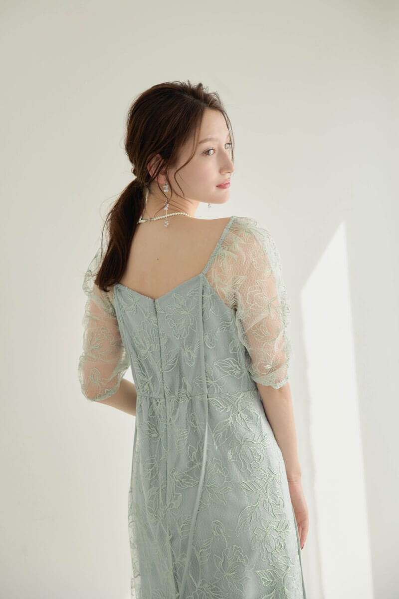 ミントのウェーブパイピングフレアドレスの商品画像15