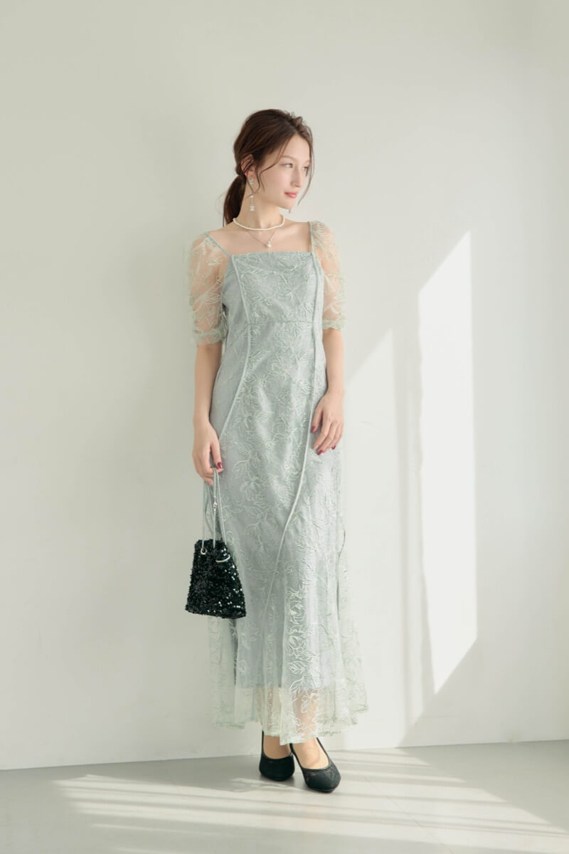 ミントのウェーブパイピングフレアドレスの商品画像2