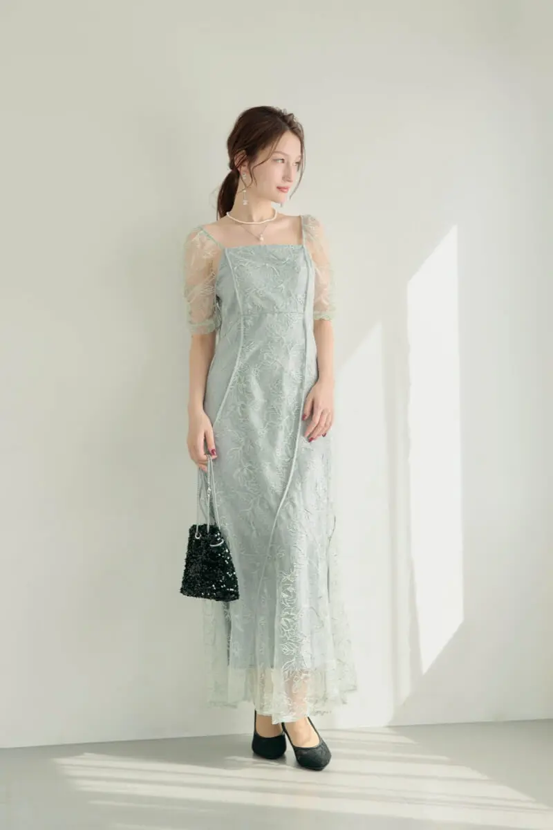 ミントのウェーブパイピングフレアドレス | ANDRESD | M | 結婚式