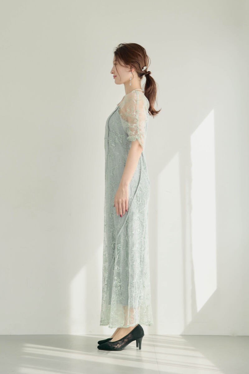 ミントのウェーブパイピングフレアドレスの商品画像3