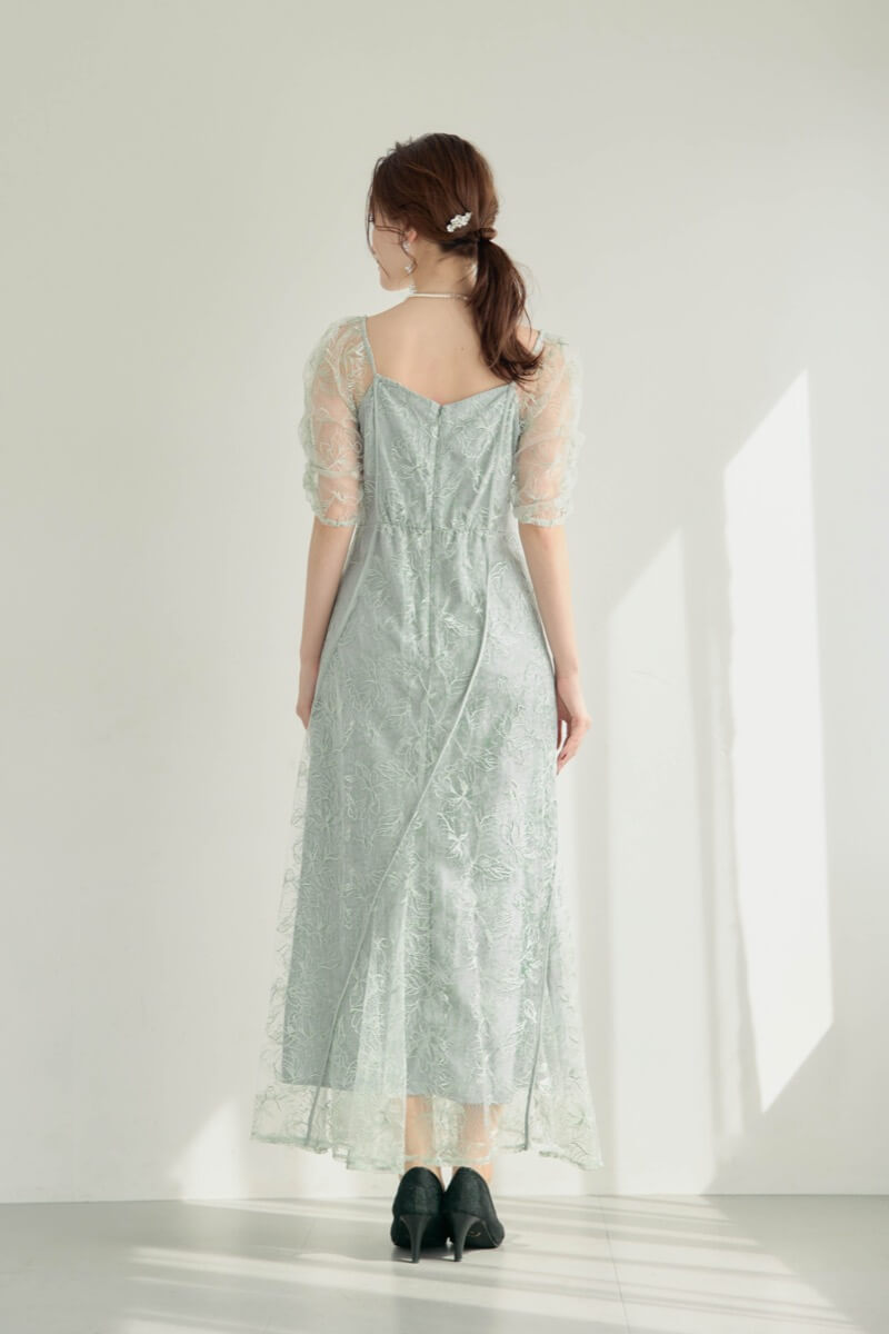 ミントのウェーブパイピングフレアドレスの商品画像4