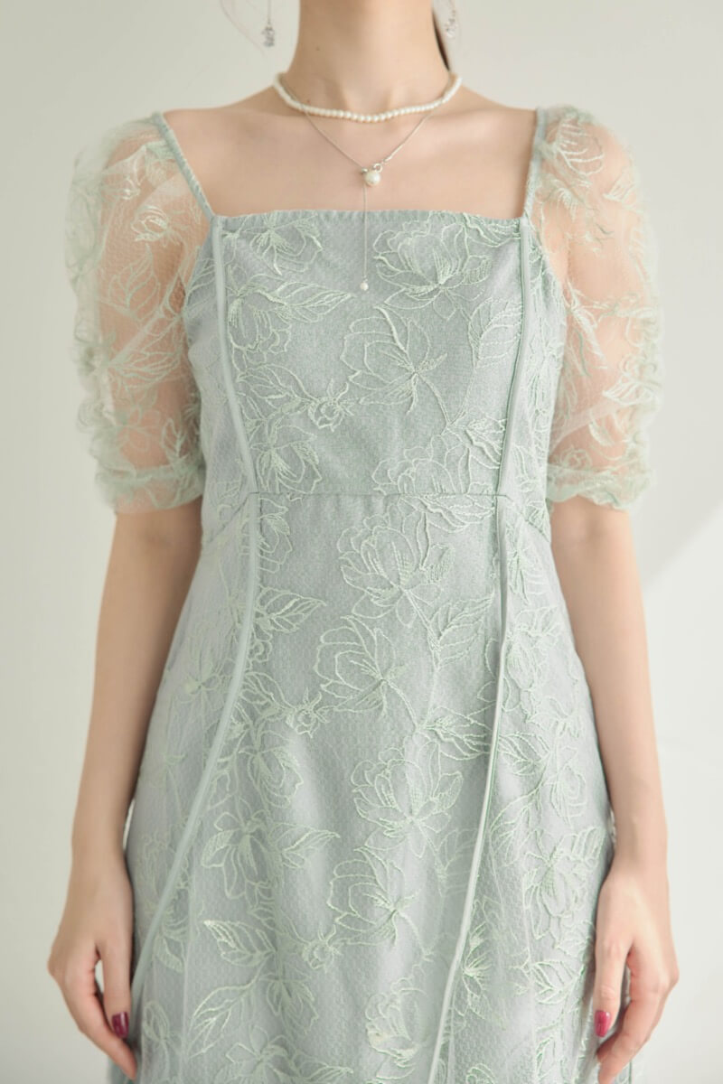 ミントのウェーブパイピングフレアドレスの商品画像5