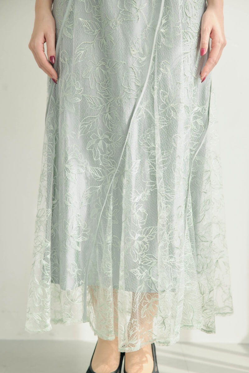 ミントのウェーブパイピングフレアドレスの商品画像7