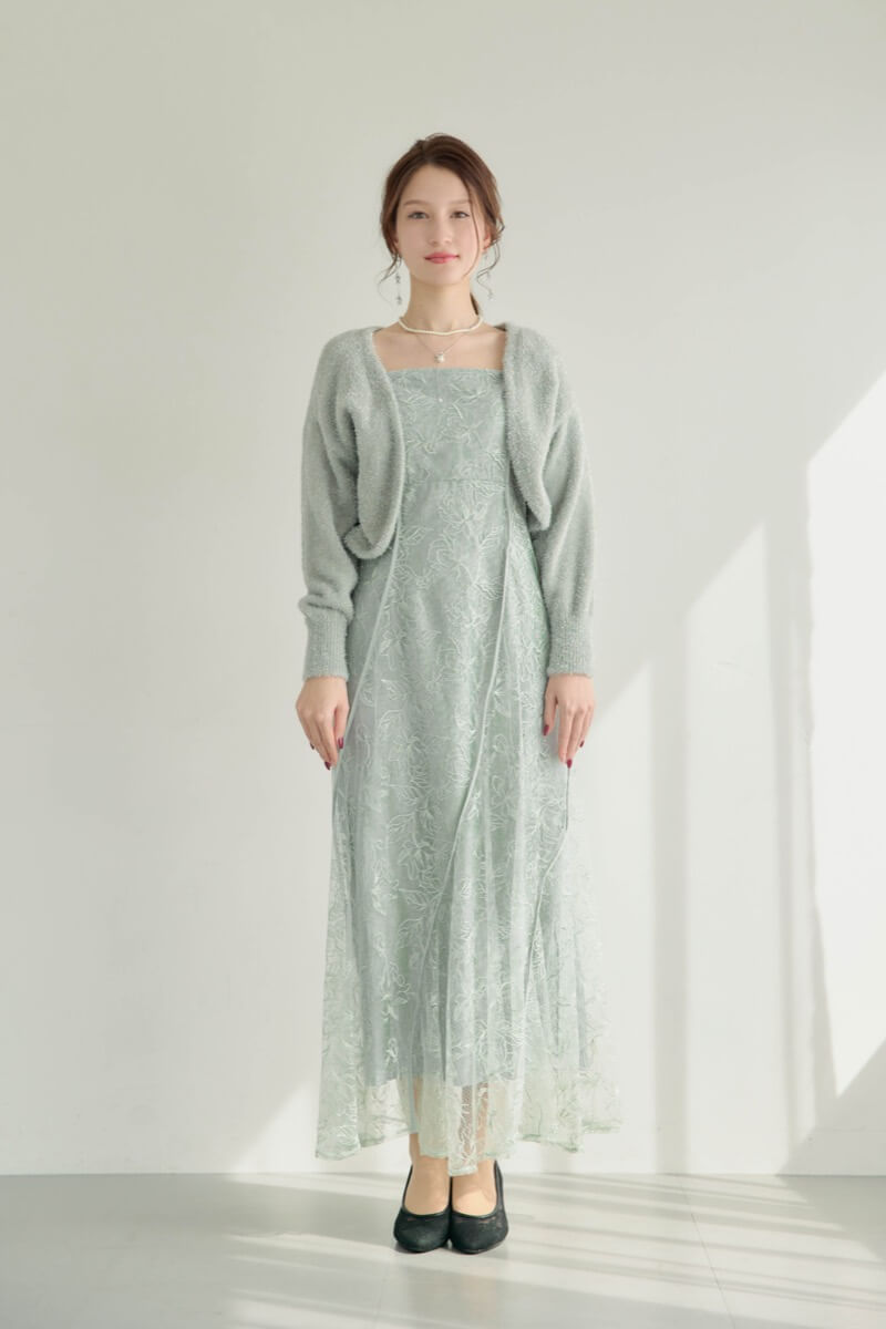 ミントのウェーブパイピングフレアドレスの商品画像8