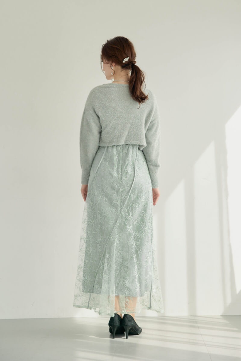 ミントのウェーブパイピングフレアドレスの商品画像9