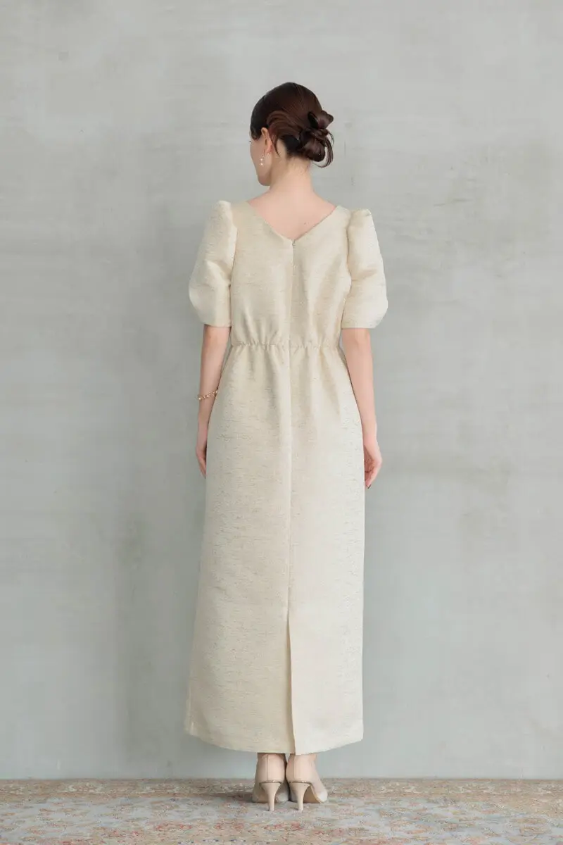 アイボリーのフリルビスチェジャガードドレス | LE' RURE | M | 結婚式