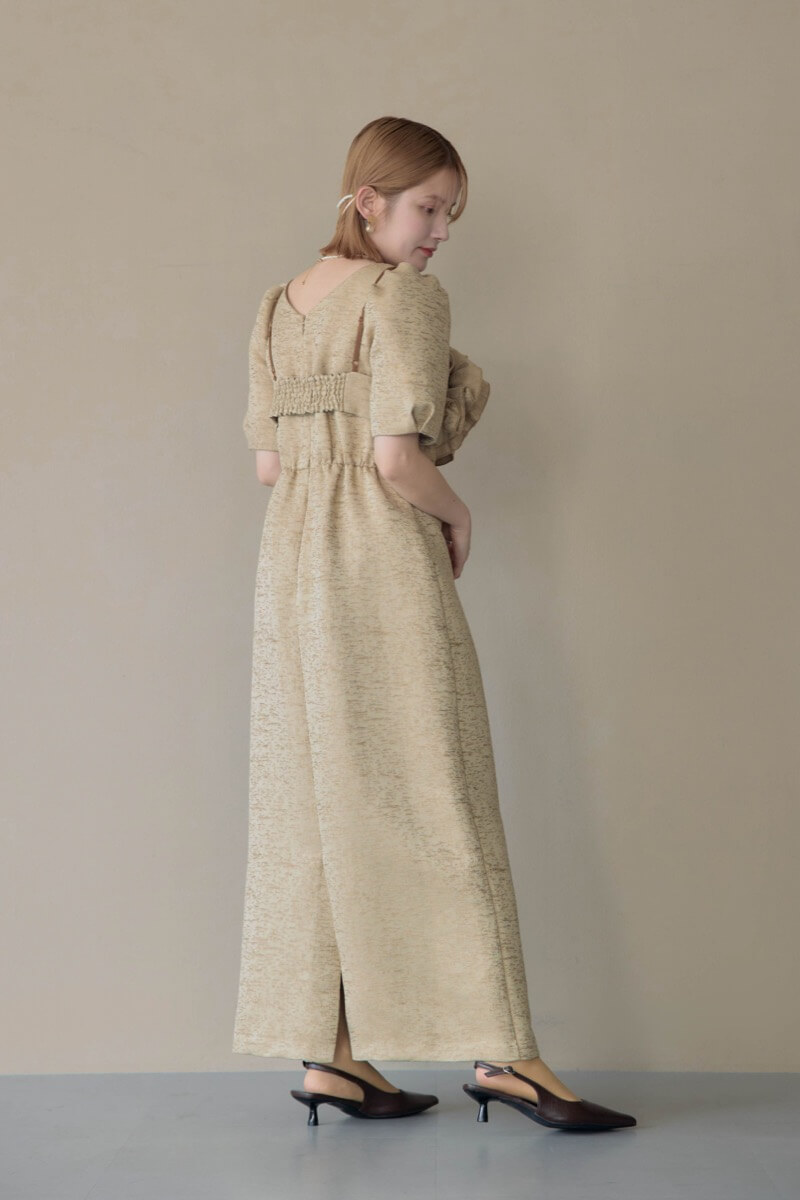 ベージュのフリルビスチェジャガードドレスの商品画像12